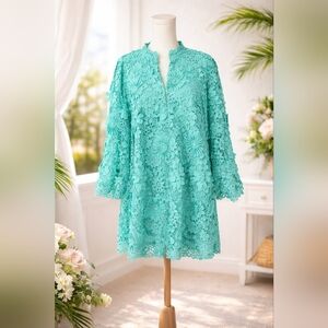 New with Tags J.Marie Turquoise 3D Floral Lace Dress | 100% Cotton | Size M